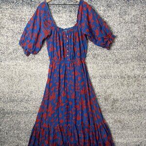 CAROLINA K‎ Blue Alexa Midi Off Shoulder Floral Size Large Blue/Red
